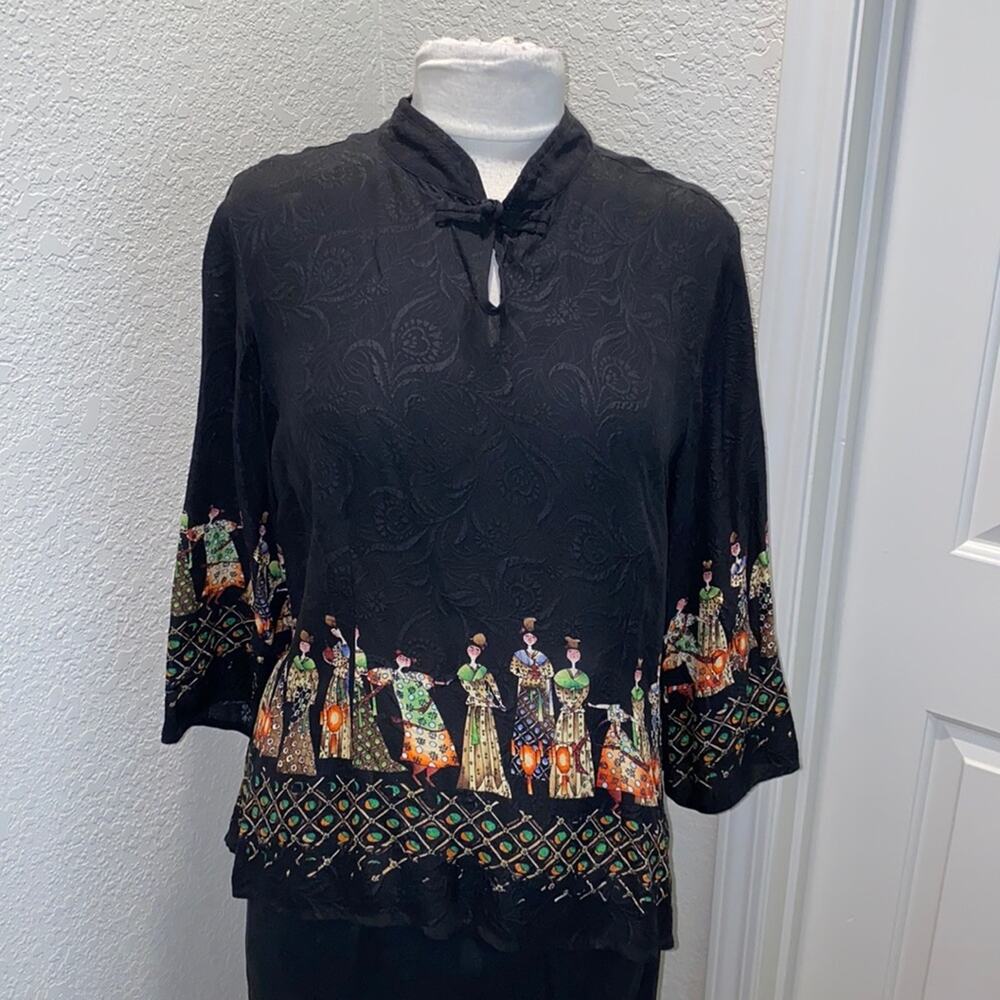 Citron Japanese Style Skirt Set Black EUC Sz L/XL Silk Asian Inspo Tunic - Picture 2 of 13